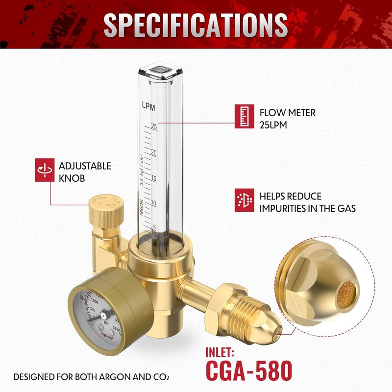 bestarc Argon/CO2 Mig Tig Flow Meter Gas Regulator Gauge Welding (ARG-2) - Image 2